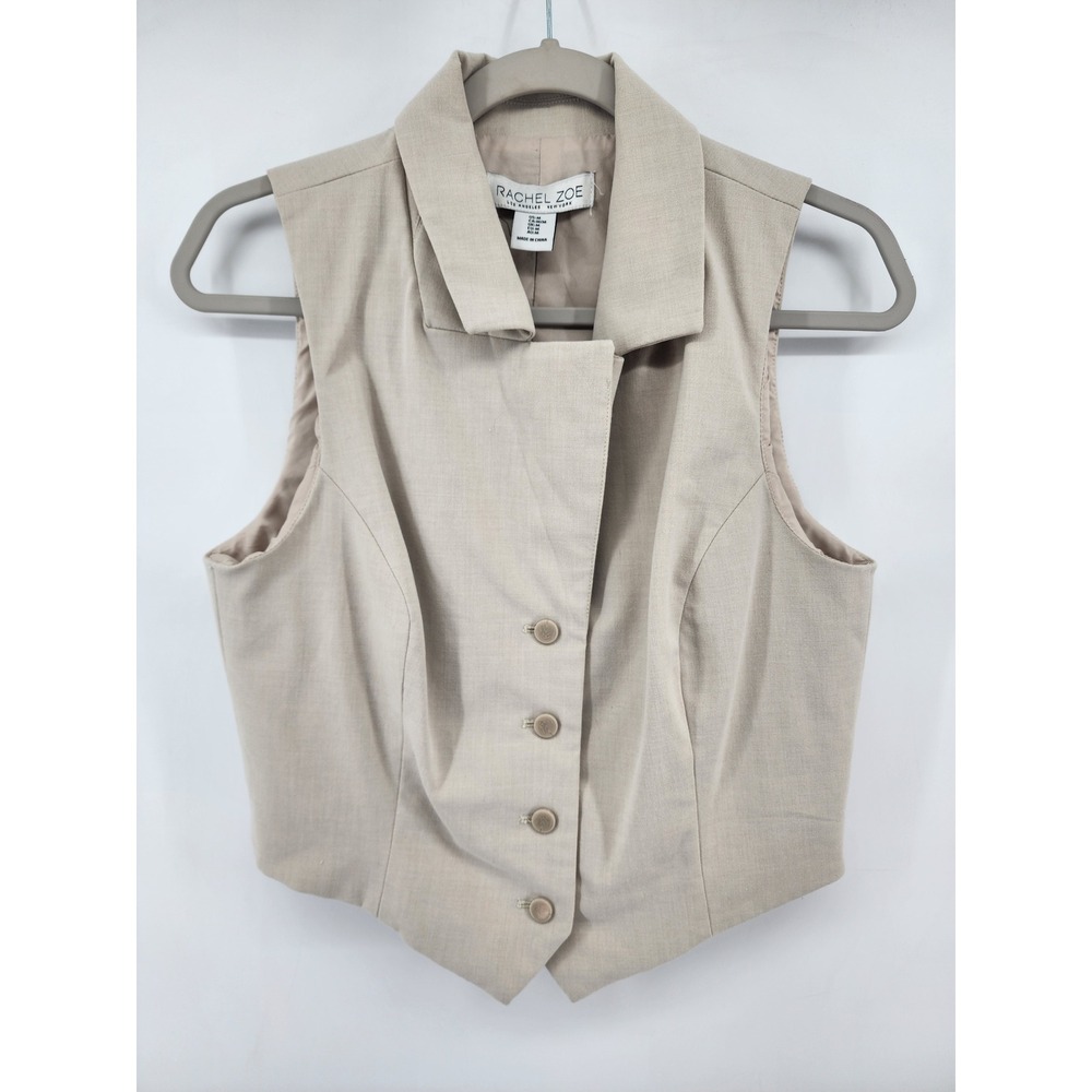 Tan Button Front Collared Vest‎ Waistcoat Sleeveless Blazer Size M